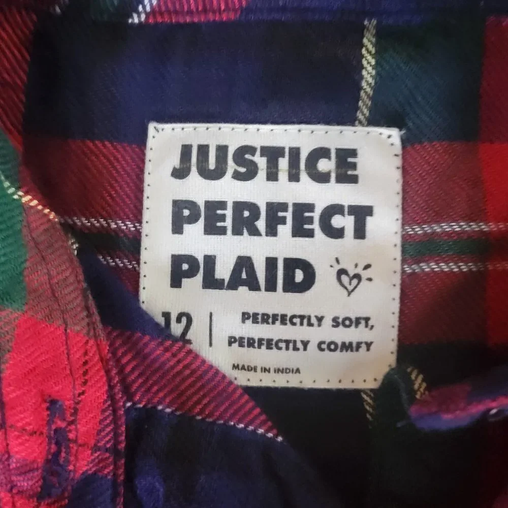 Justice “Perfect Plaid” Women's Red & Blue Flannel Long Sleeve Button Down Shirt